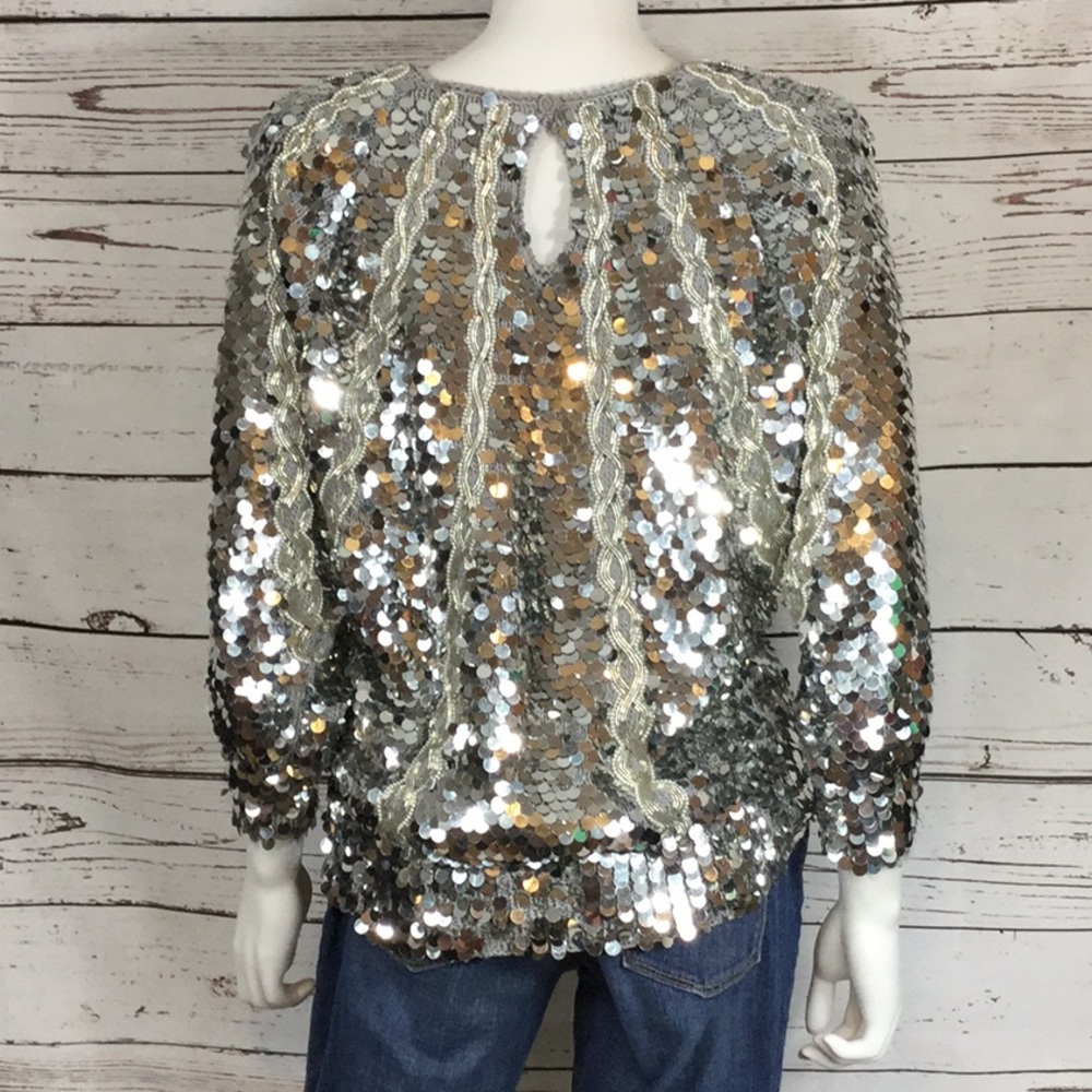 Vintage Nannell Silver Sequin Hand Knitted Sweater - Picture 5 of 7